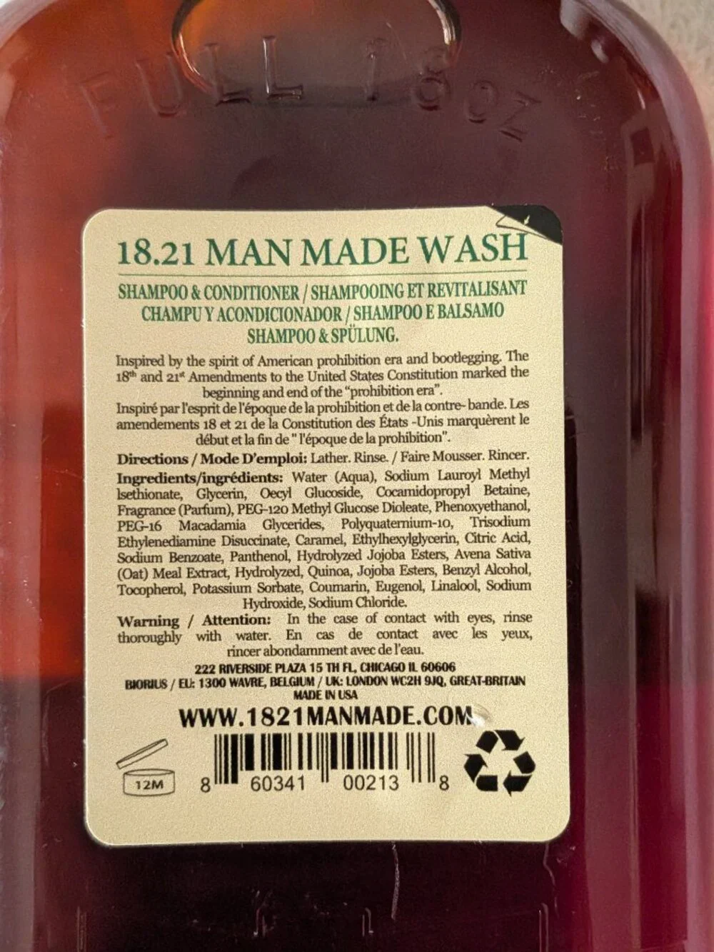 Man Made 3 in 1 Wash 18.21 - Spiced Vanilla Scent- 18 FL OZ - NWT